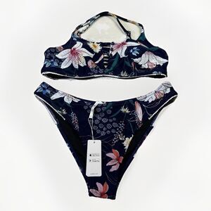Cupshe Floral Bikini Set XL Navy Tropical 2-Piece Swimsuit NWT Summer